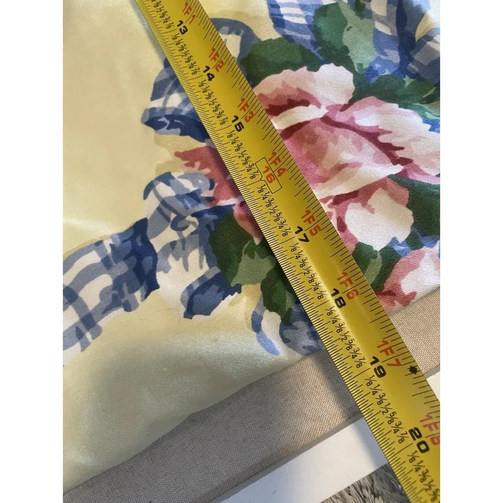 Vintage Floral Gingham Pillow Covers Cottagecore Yellow Blue 19x19 Set 2 Country